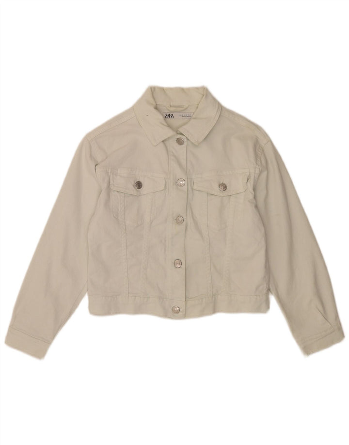 Giacca corta in denim da donna Zara UK 6 XS cotone bianco