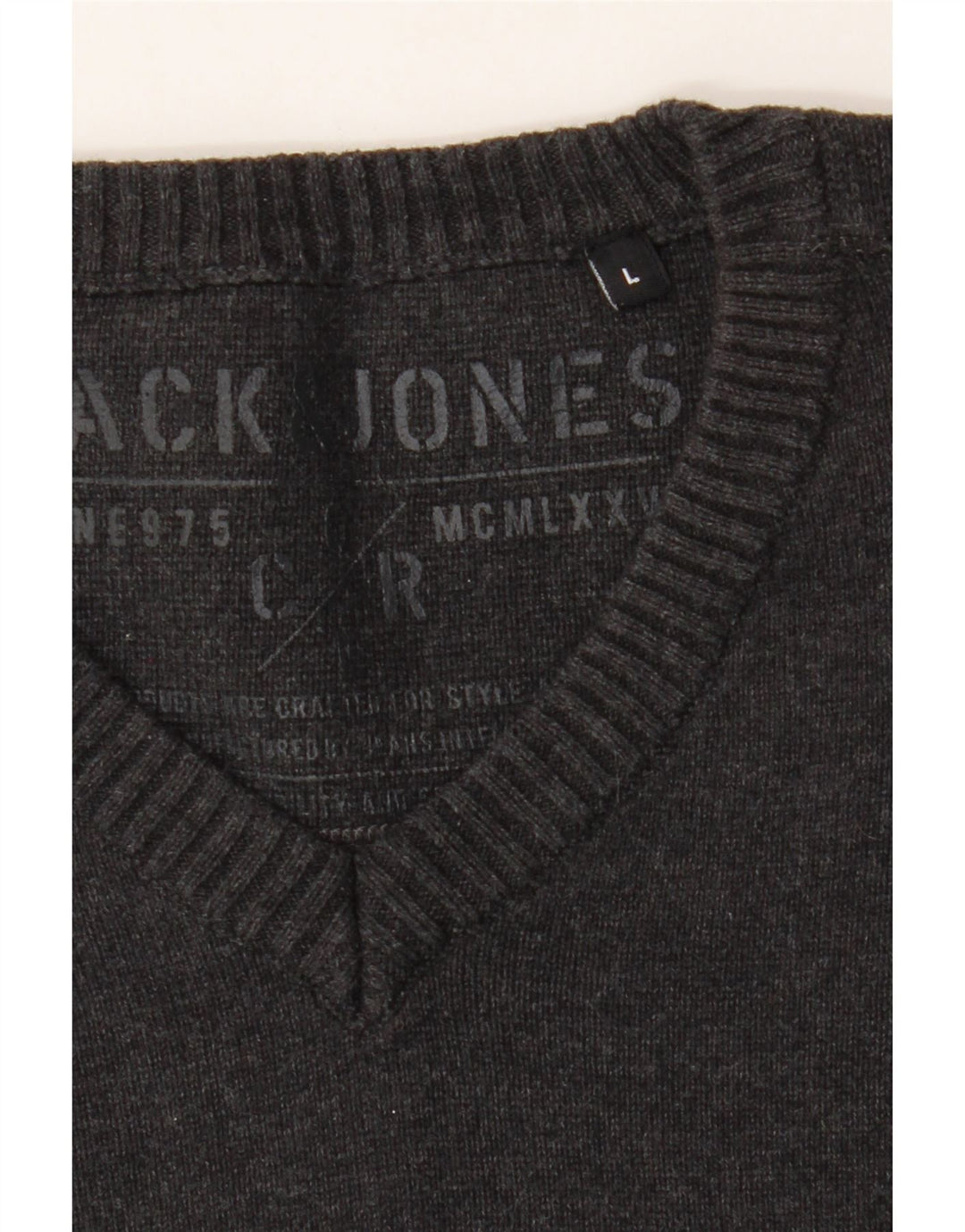 JACK & JONES Mens V-Neck Jumper Sweater Large Grey Cotton Vintage Jack & Jones and Second-Hand Jack & Jones from Messina Hembry 