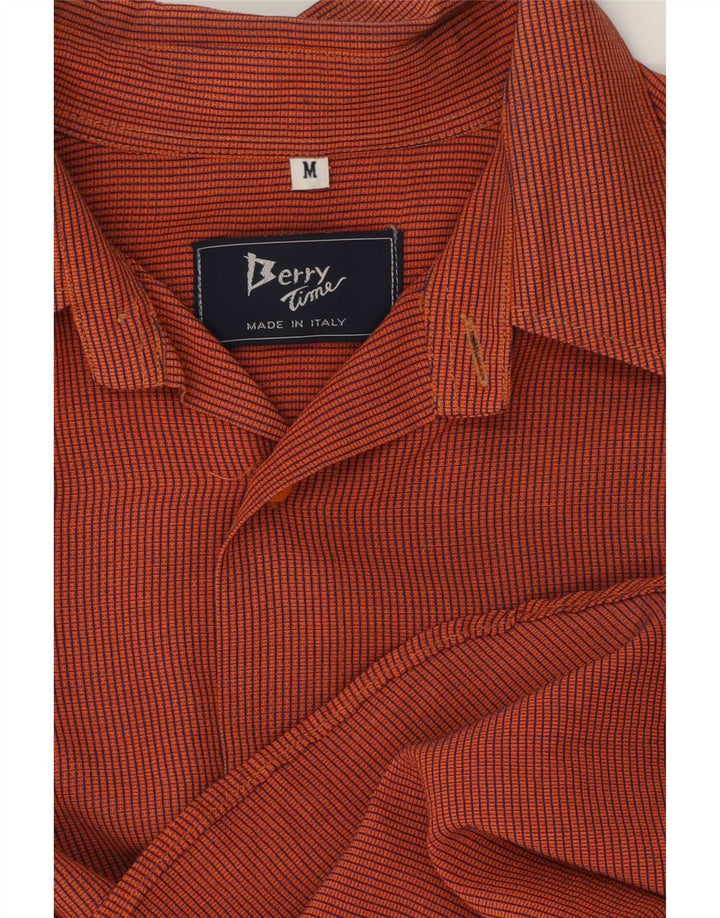 Camicia vintage da uomo a maniche corte a quadretti arancione medio