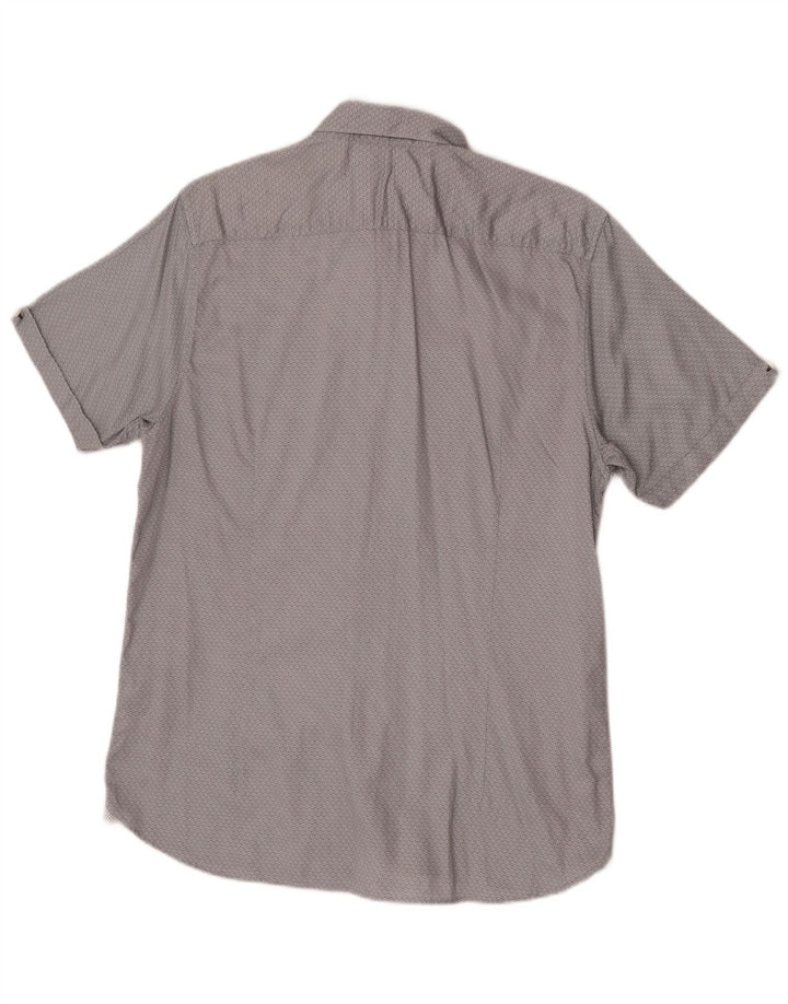 Ted Baker Camicia a maniche corte da uomo taglia 4 grande cotone geometrico grigio