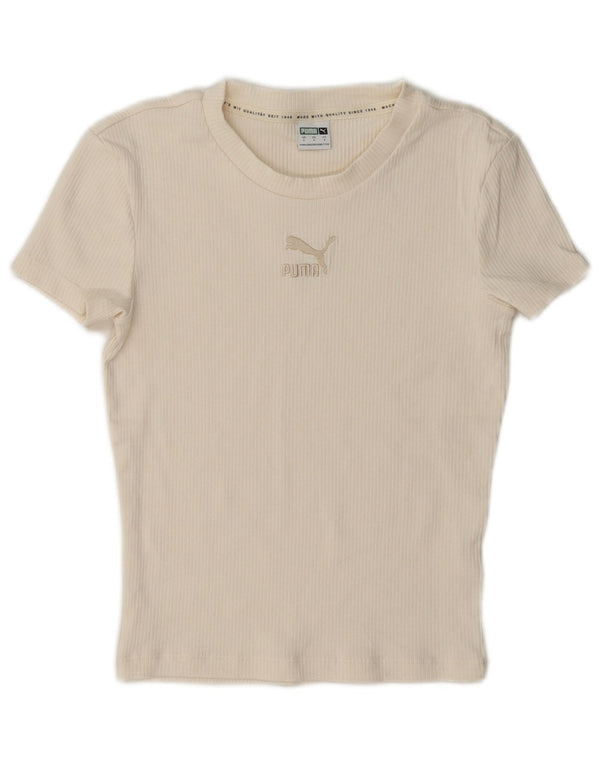 T-shirt grafica corta da donna Puma UK 10 piccola bianco sporco