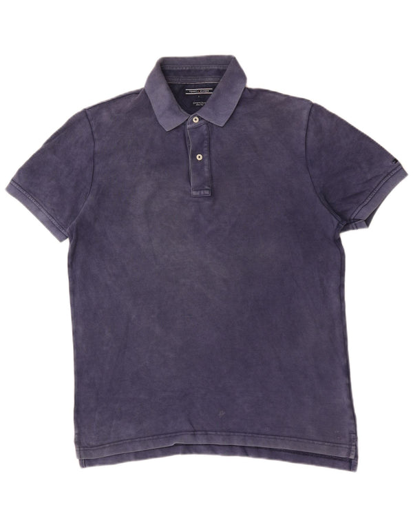 Polo da uomo slim fit tinta in capo Tommy Hilfiger grande in cotone blu navy