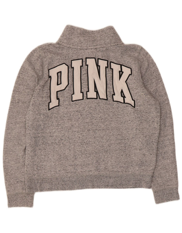 Maglione rosa da donna con grafica con zip e collo UK 16 grande grigio screziato