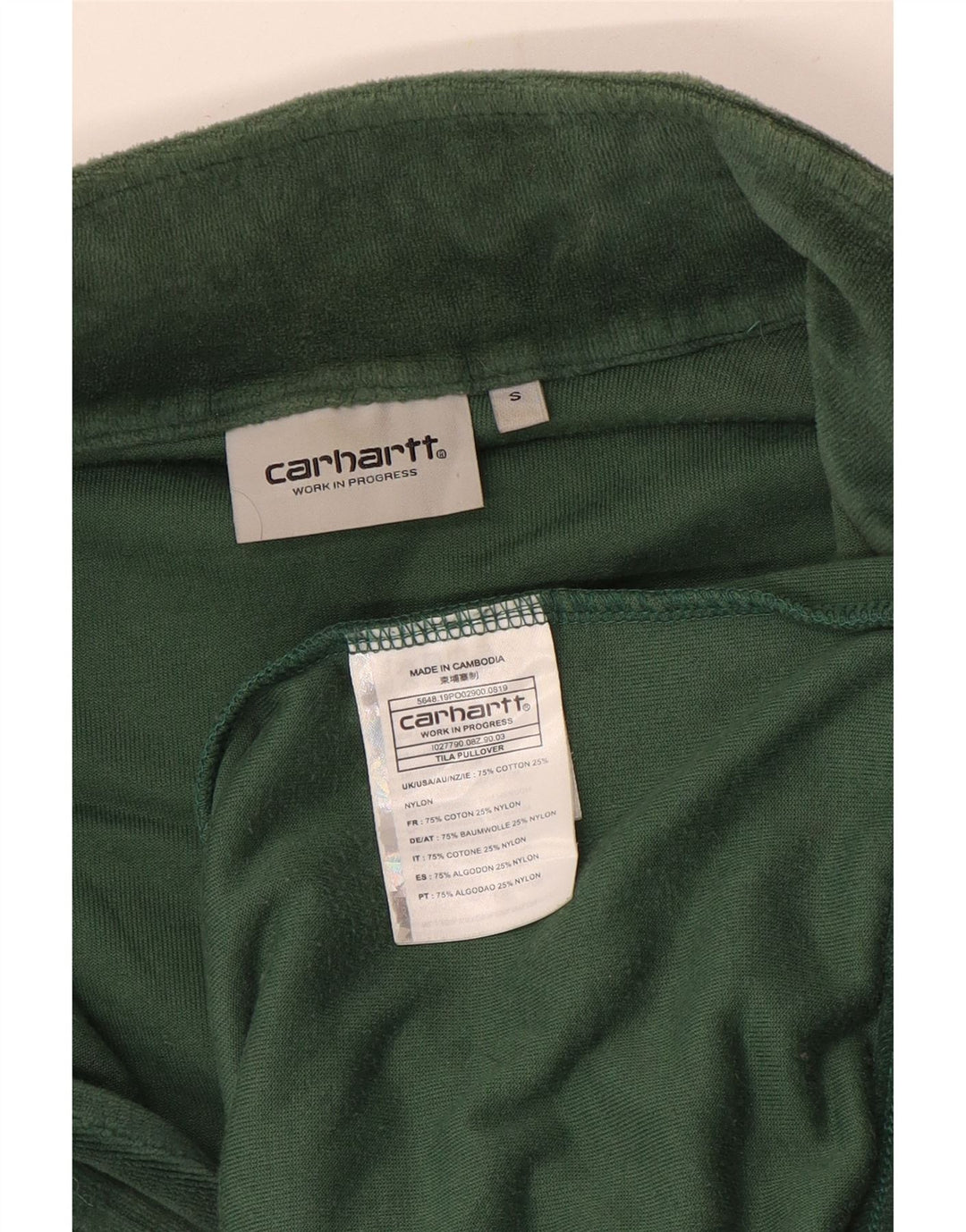 Felpa Carhartt da uomo con zip e collo, maglione, piccolo, in cotone verde