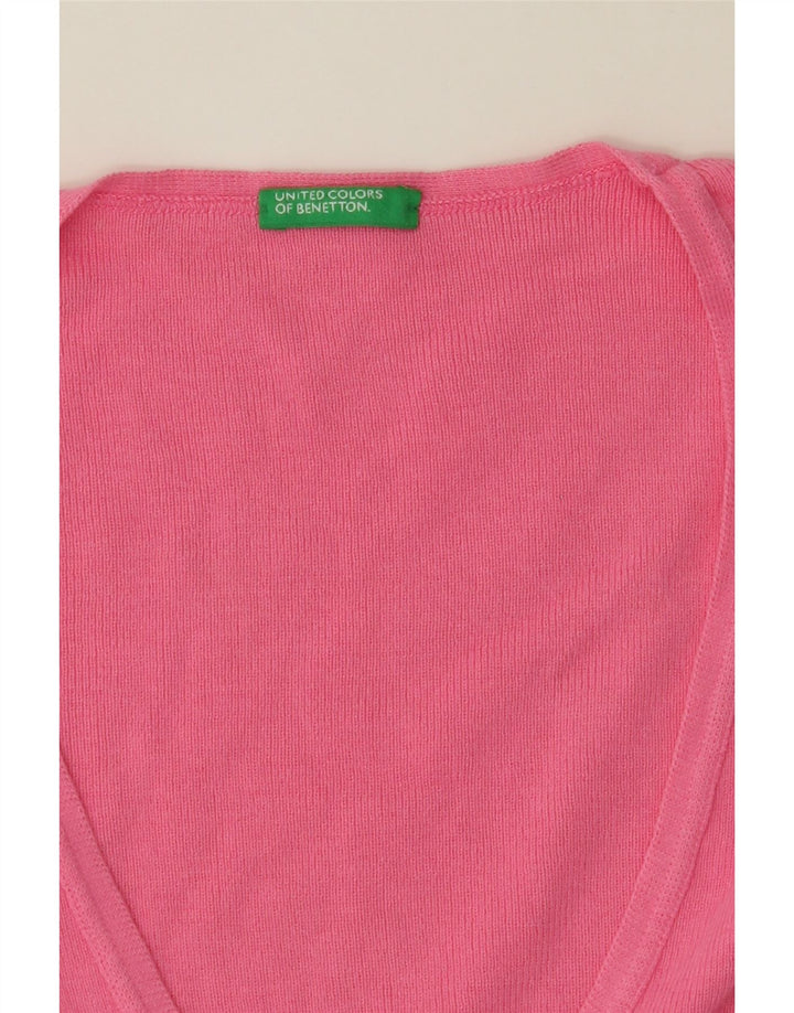 BENETTON Womens V-Neck Jumper Sweater UK 12 Medium Pink Cotton Vintage Benetton and Second-Hand Benetton from Messina Hembry 