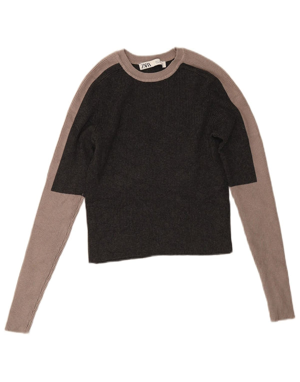 Top corto da donna Zara a maniche lunghe UK 12 Viscosa color block grigio medio