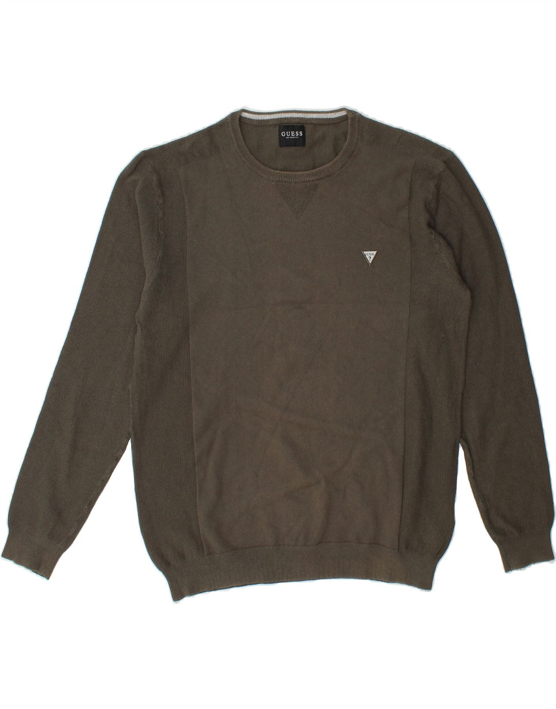 GUESS Mens Crew Neck Jumper Sweater Medium Khaki Cotton Vintage Guess and Second-Hand Guess from Messina Hembry 