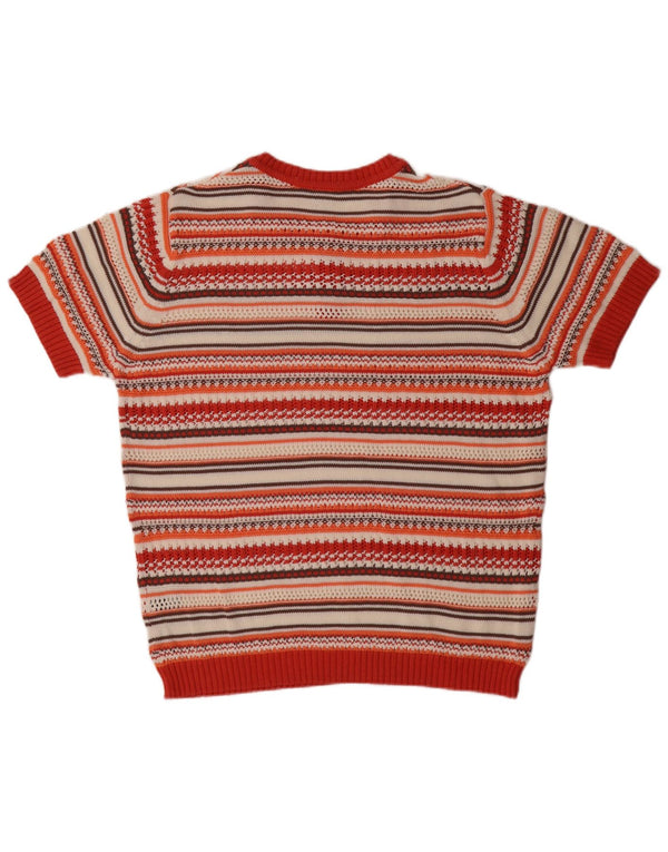 Maglione vintage da donna a maniche corte con collo e bottoni UK 18 XL a righe rosse