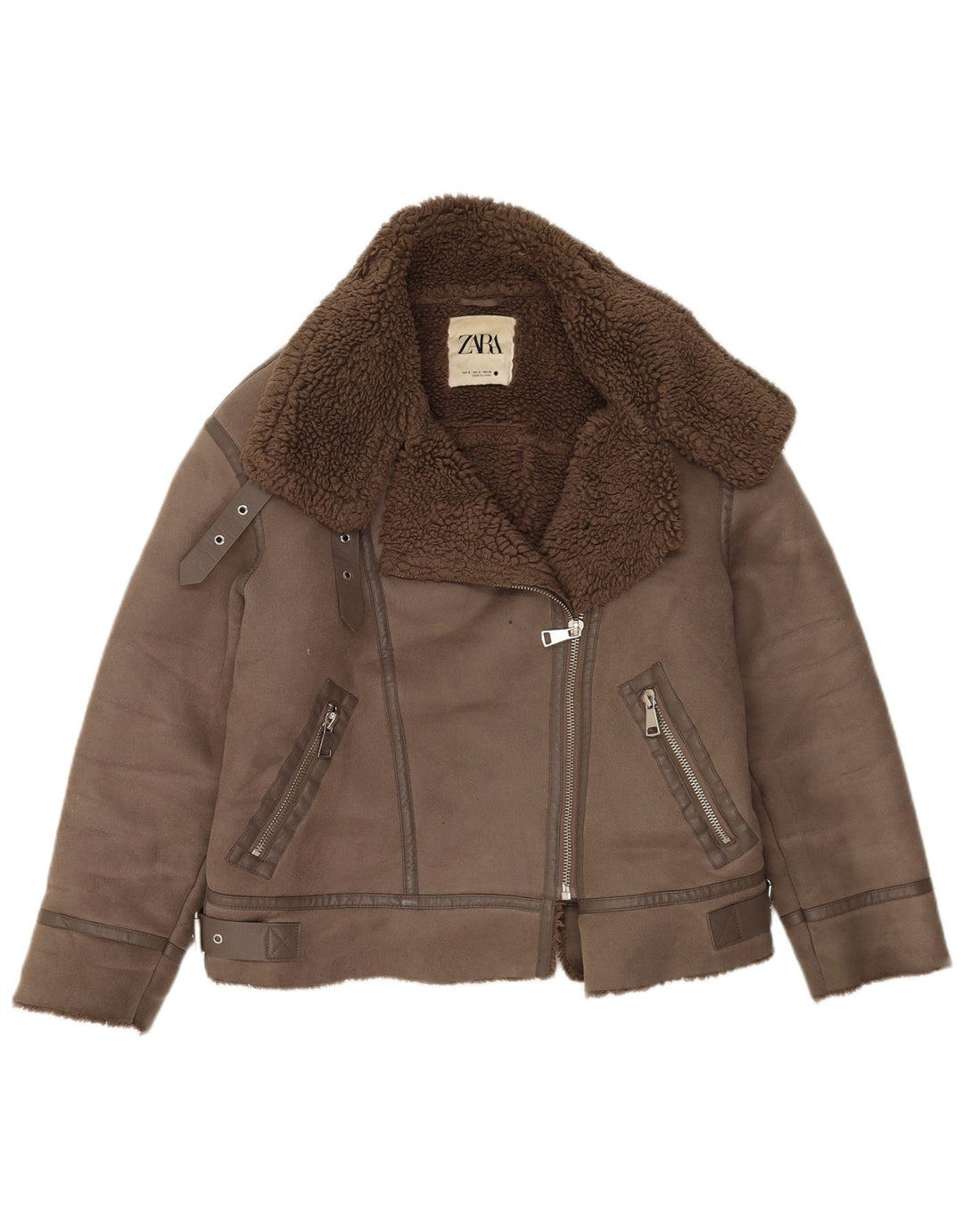 Giacca da motociclista oversize Sherpa da donna Zara UK 10 piccola marrone