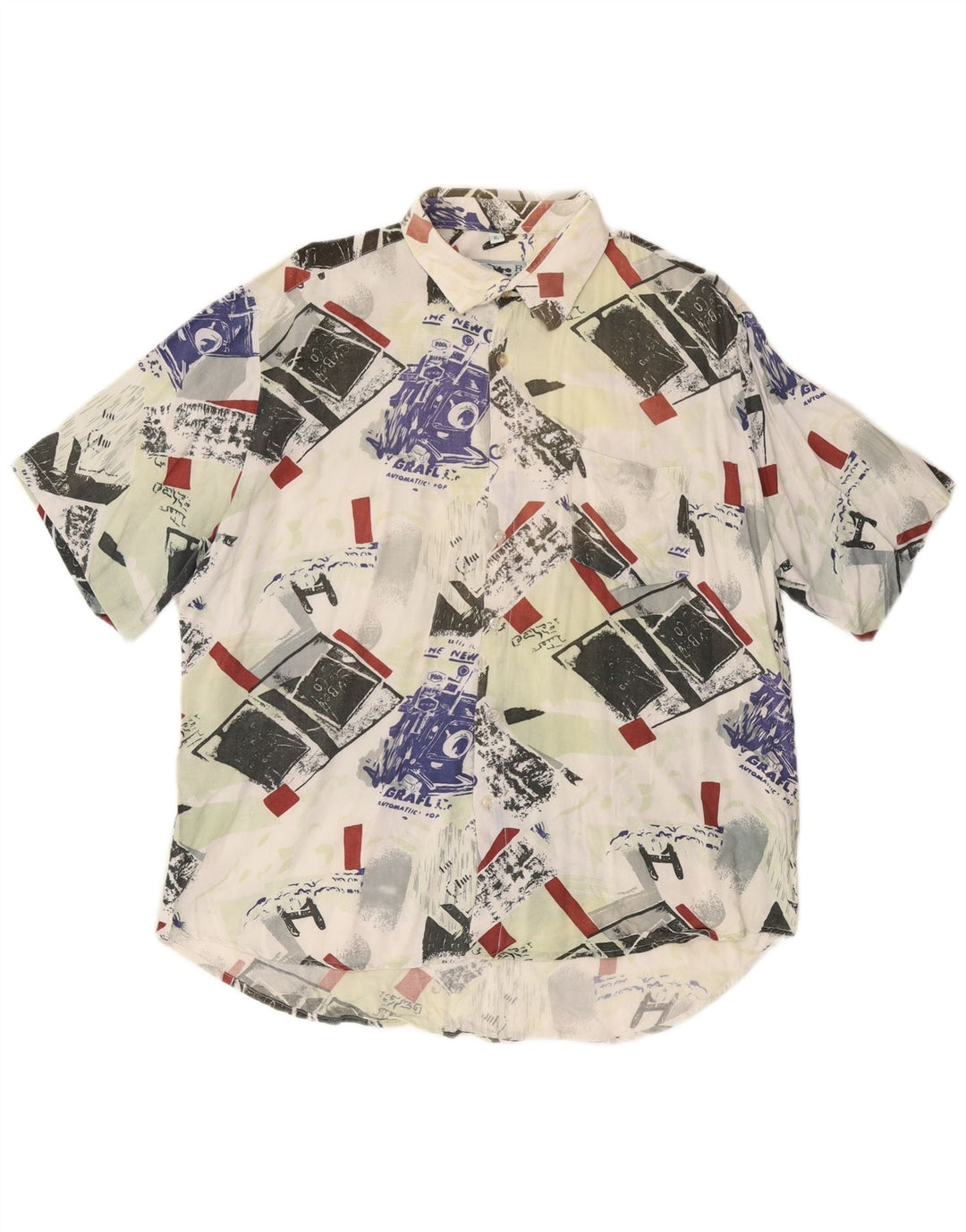 ROB ROY Camicia grafica da uomo a maniche corte XL Viscosa patchwork multicolore