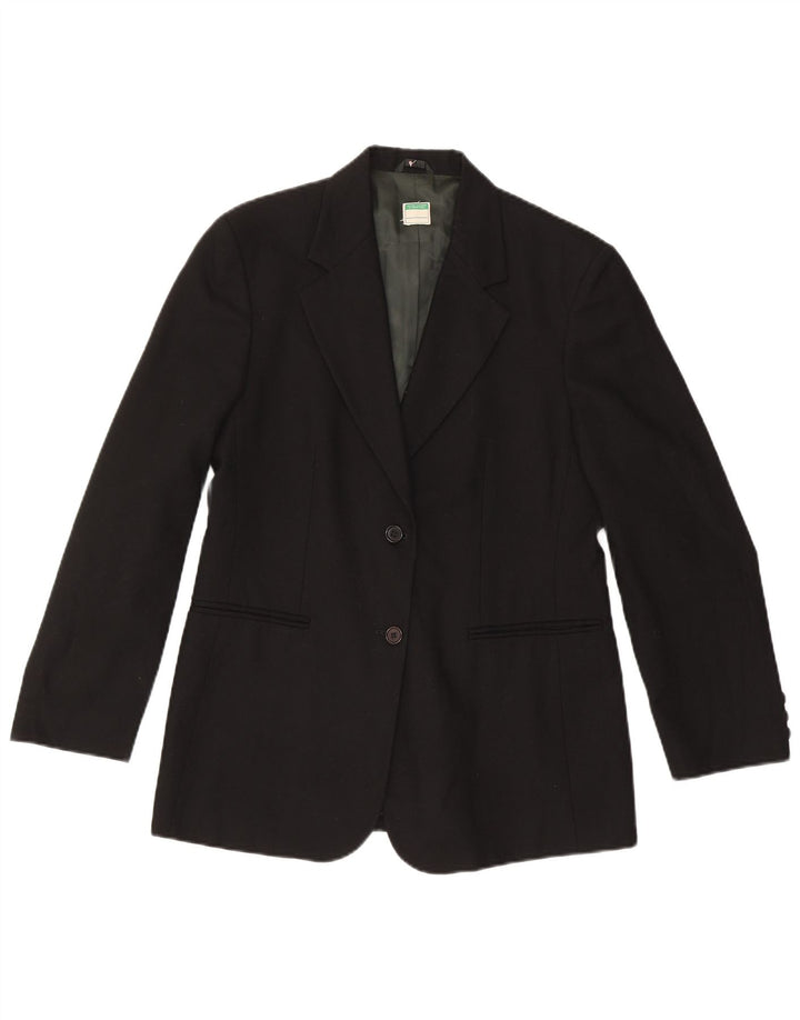 BENETTON Womens 2 Button Blazer Jacket IT 46 Large Black Wool