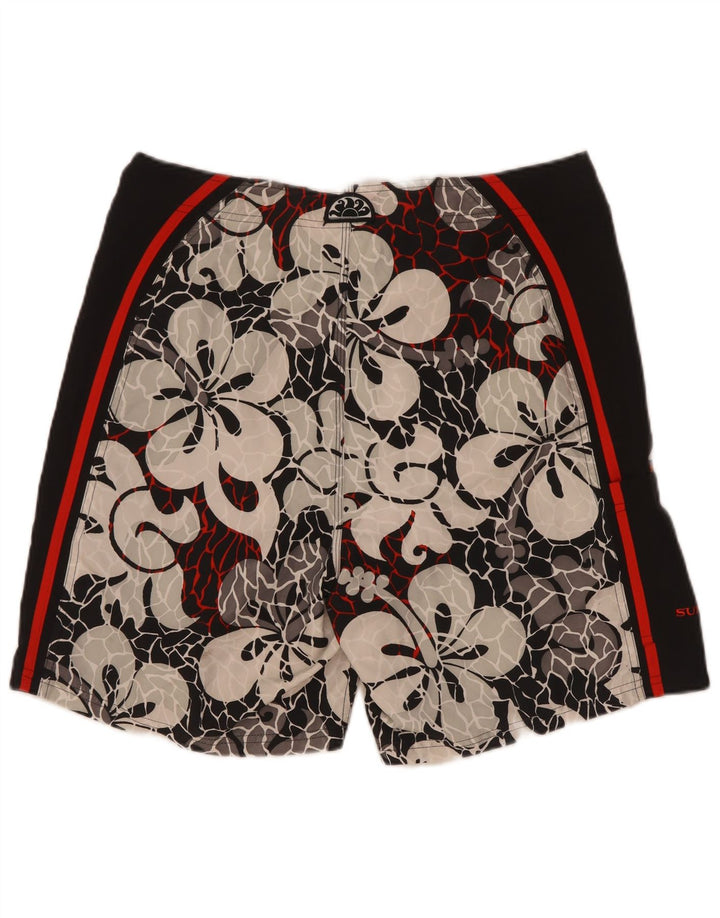 Pantaloncini da bagno grafici da uomo Sundek grandi in poliestere floreale nero