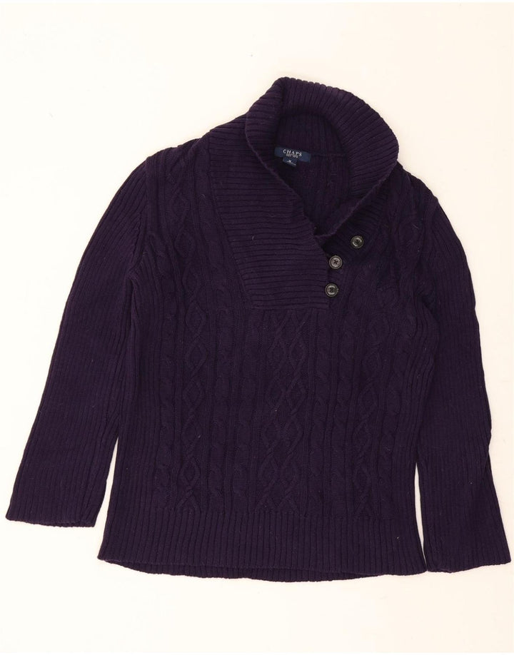 CHAPS Womens Shawl Neck Jumper Sweater UK 14 Medium Purple Cotton Vintage Chaps and Second-Hand Chaps from Messina Hembry 