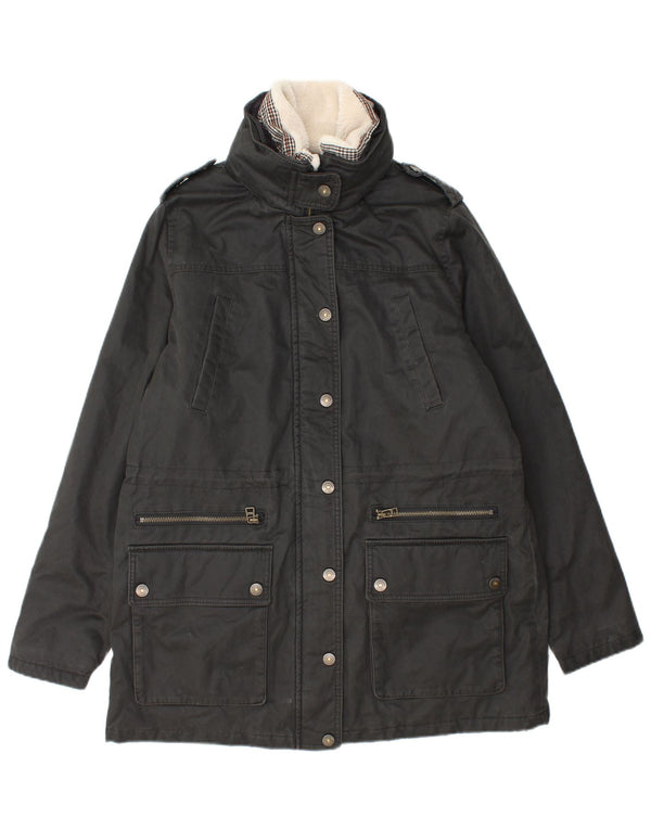 Giacca cerata con cappuccio militare da donna Fat Face UK 14 grande nera