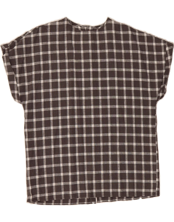 ZARA Womens Oversized Short Sleeve Shirt Blouse UK 6 XS Grey Check