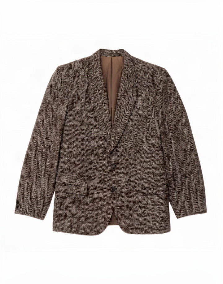 Giacca blazer a 2 bottoni da uomo Harris Tweed UK 40 grande lana a spina di pesce grigia