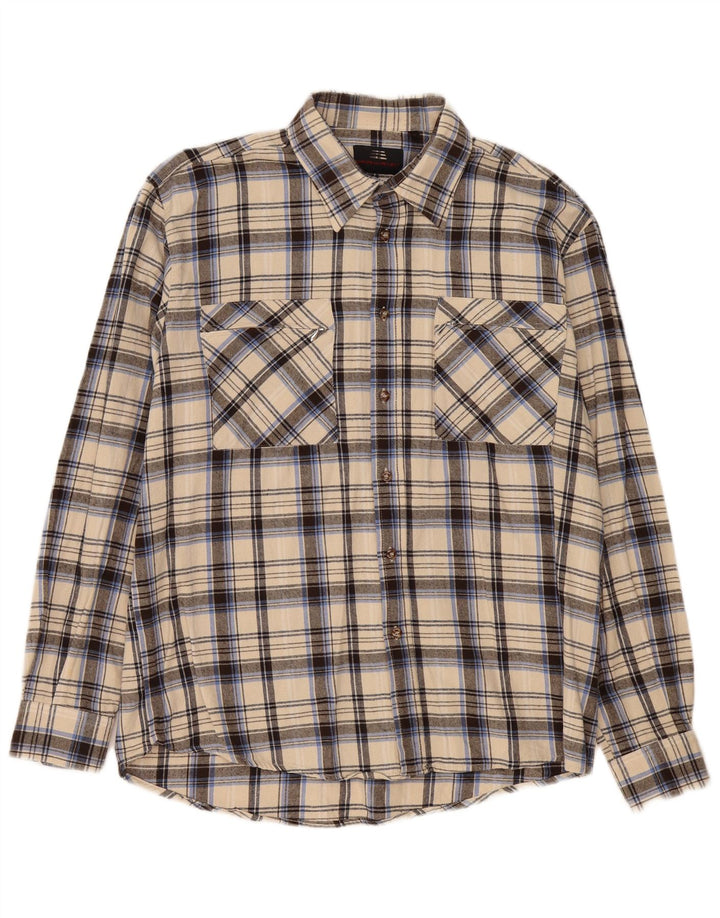 Camicia da uomo in flanella di progetto europeo, cotone a quadri beige grande