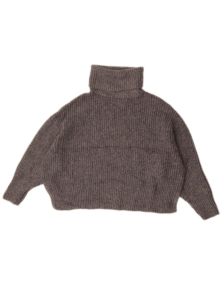 Maglione corto oversize a collo alto corto da donna Zara UK 14 Grigio medio