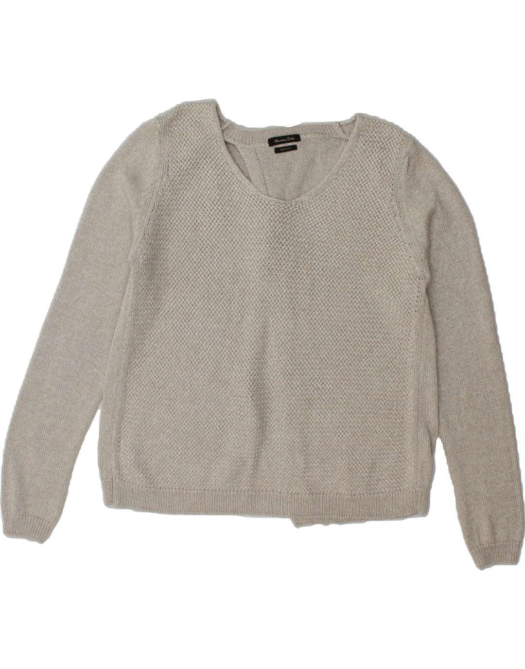 MASSIMO DUTTI Womens Crop Crew Neck Jumper Sweater UK 14 Medium Grey Vintage Massimo Dutti and Second-Hand Massimo Dutti from Messina Hembry 