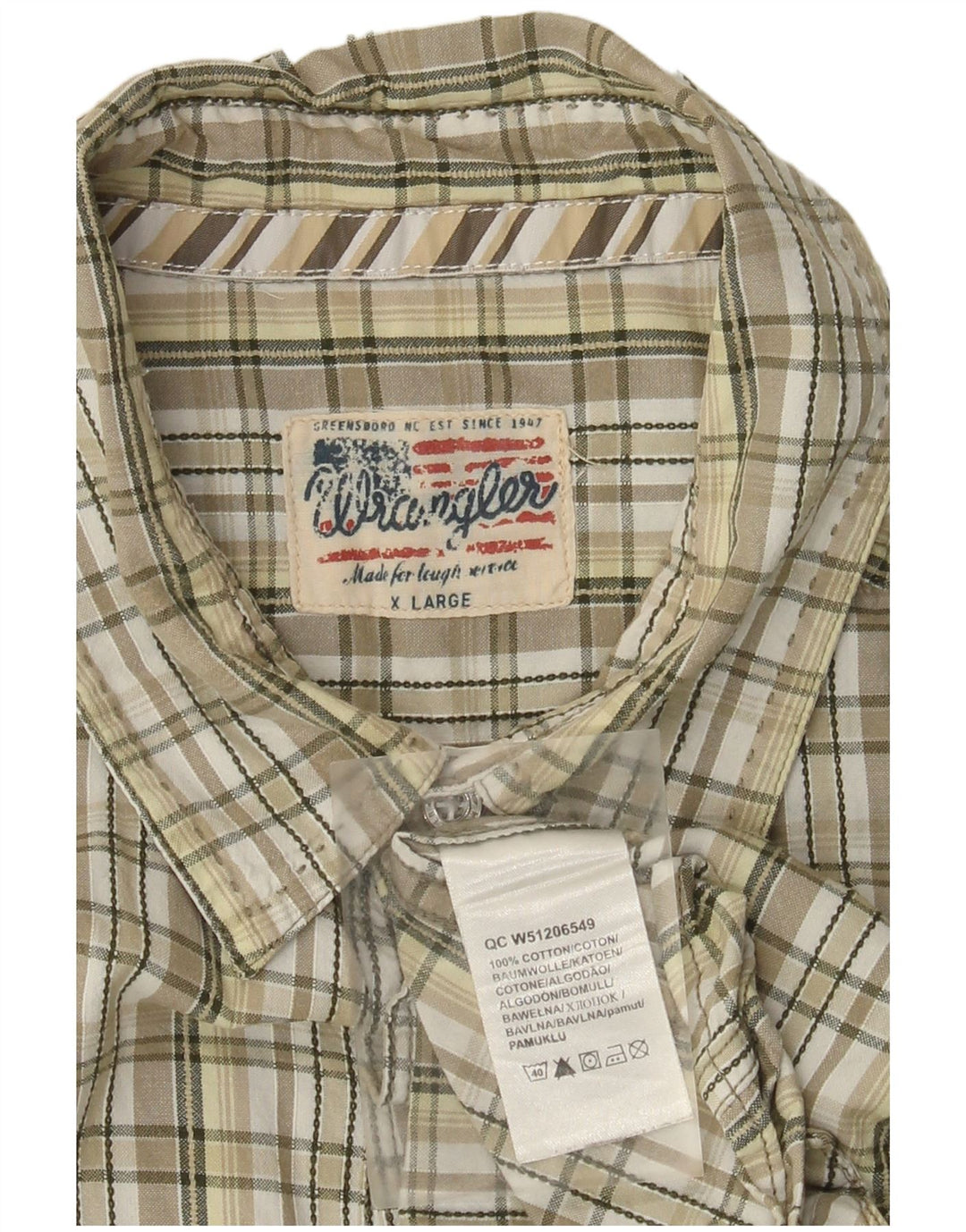 Camicia a maniche corte da uomo Wrangler XL in cotone a quadri beige