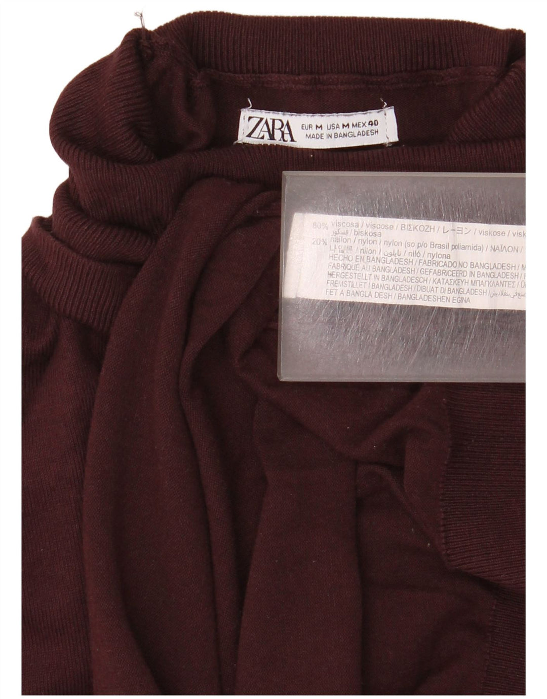Maglione Zara da uomo a collo alto in viscosa bordeaux medio