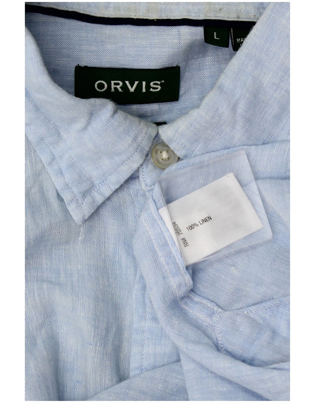 Camicia a maniche corte da uomo Orvis grande in lino blu