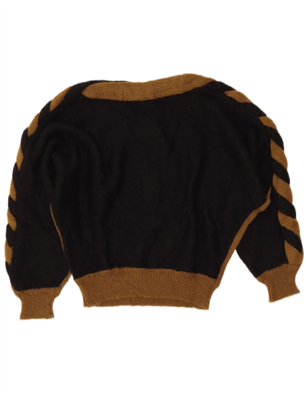 Maglione maglione con scollo a barca da donna VINTAGE UK 14 blocco colore nero medio