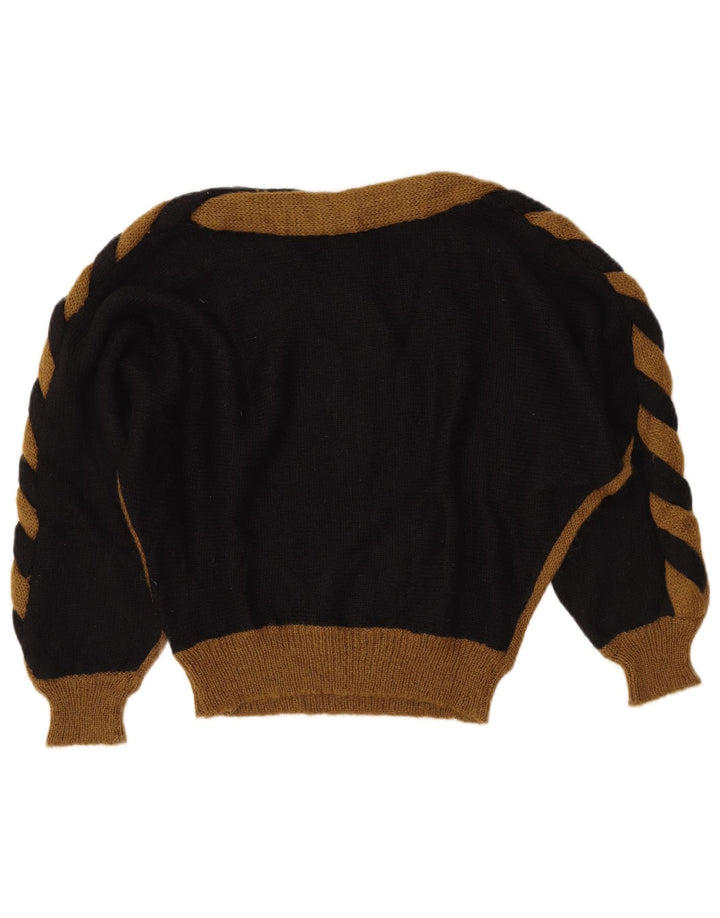 Maglione maglione con scollo a barca da donna VINTAGE UK 14 blocco colore nero medio