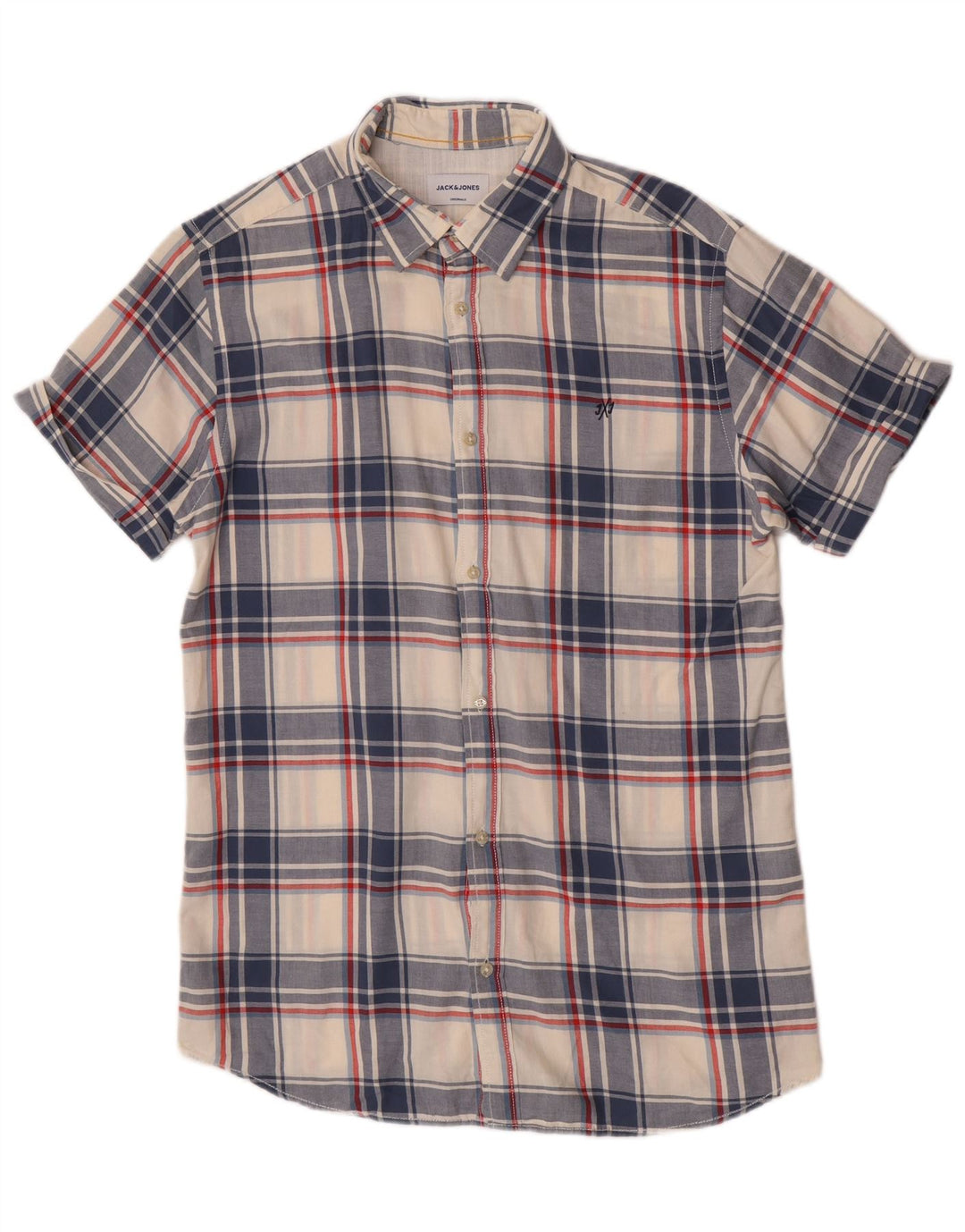 Jack & Jones Camicia a maniche corte da uomo in cotone a quadri blu grandi