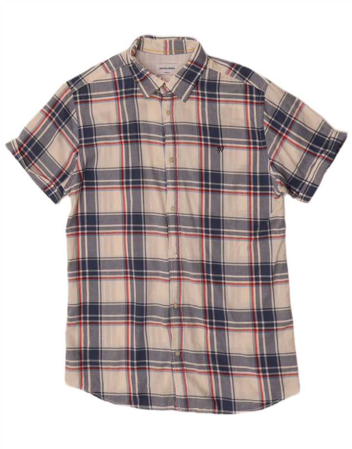 Jack & Jones Camicia a maniche corte da uomo in cotone a quadri blu grandi