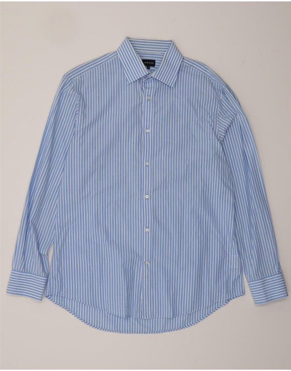 JAEGER Mens Shirt Size 16 Large Blue Striped Cotton