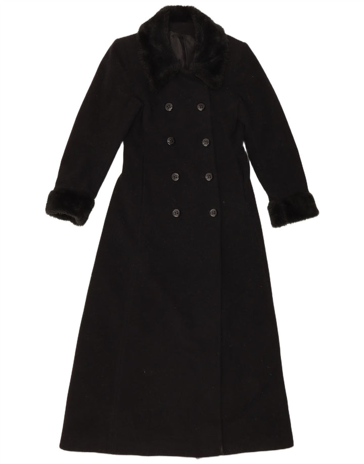 Cappotto doppiopetto vintage da uomo EU 36 piccolo in lana nera