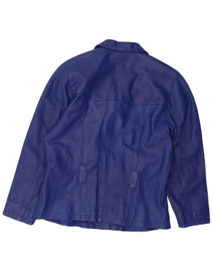 Giacca in pelle oversize da donna VINTAGE UK 10 piccola pelle blu