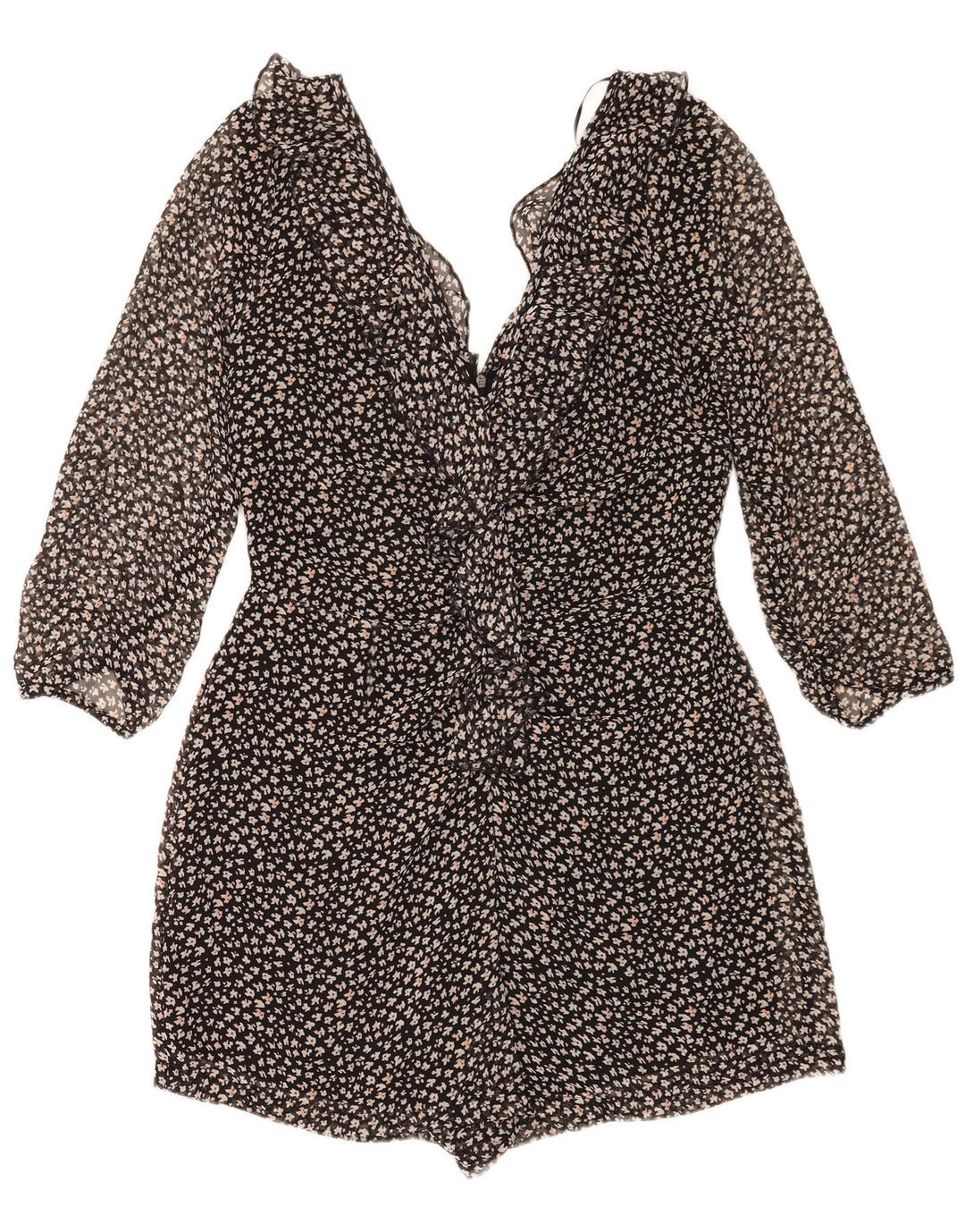Tutina corta da donna Zara con maniche a 3/4 UK 14 grande poliestere nero floreale