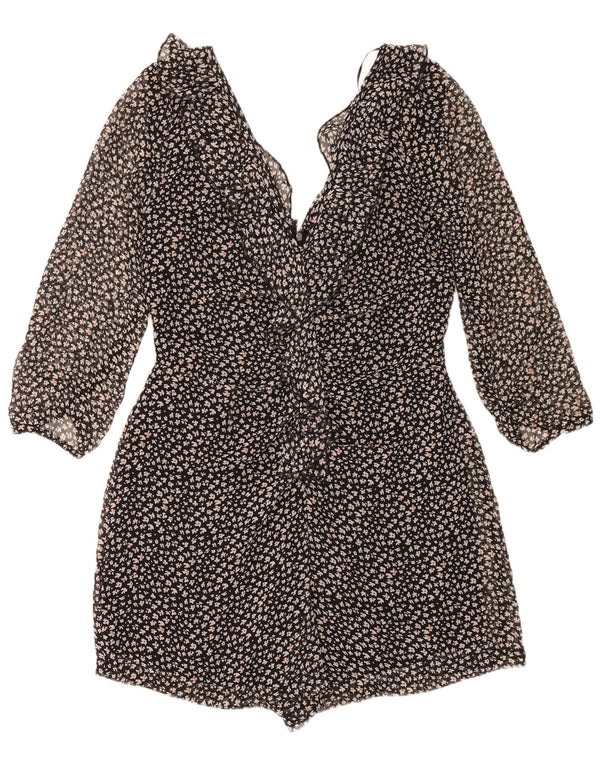 Tutina corta da donna Zara con maniche a 3/4 UK 14 grande poliestere nero floreale