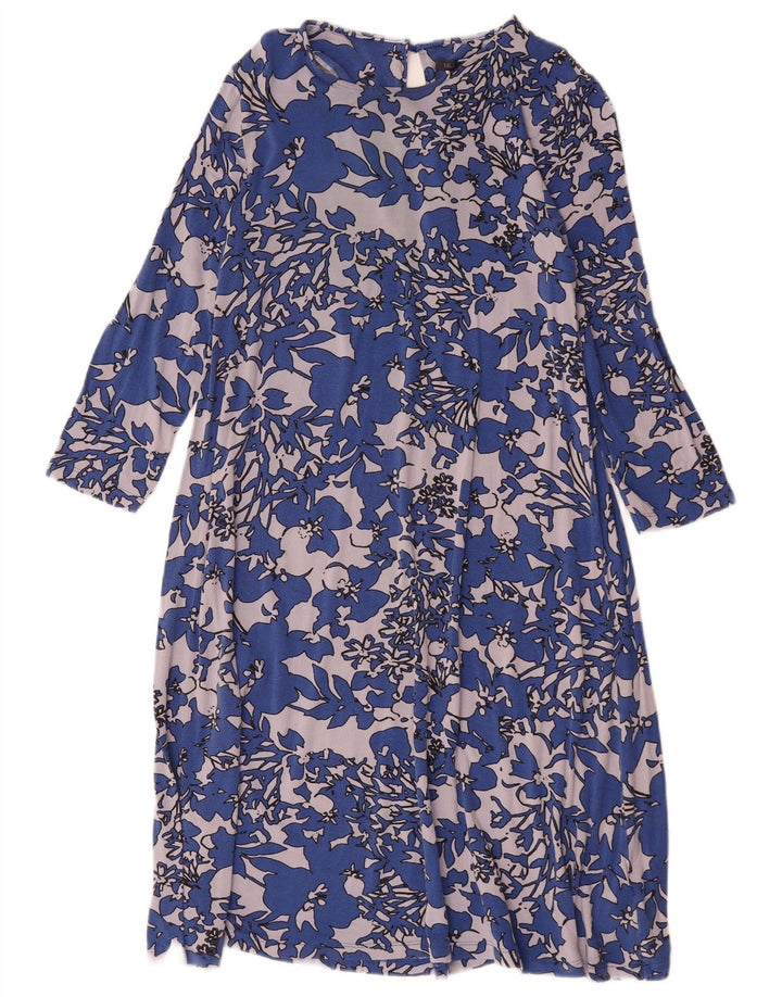Abito a trapezio con maniche a 3/4 da donna Marks & Spencer UK 12 Blu medio floreale