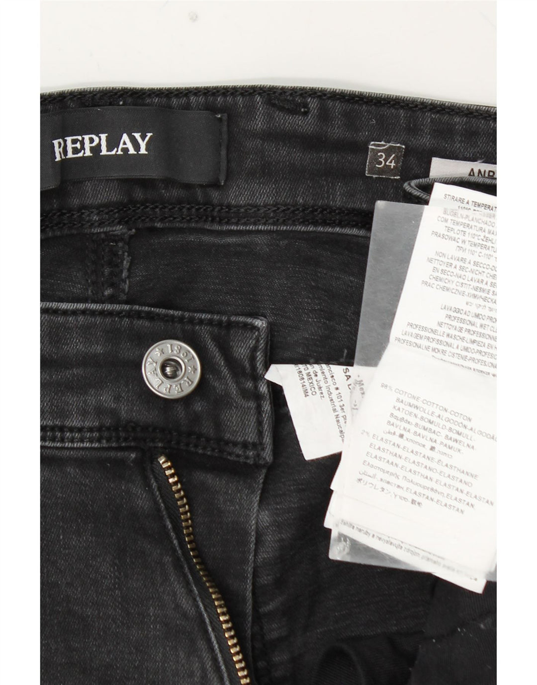 REPLAY Jeans Anbass Slim da Donna W34 L30 Cotone Grigio