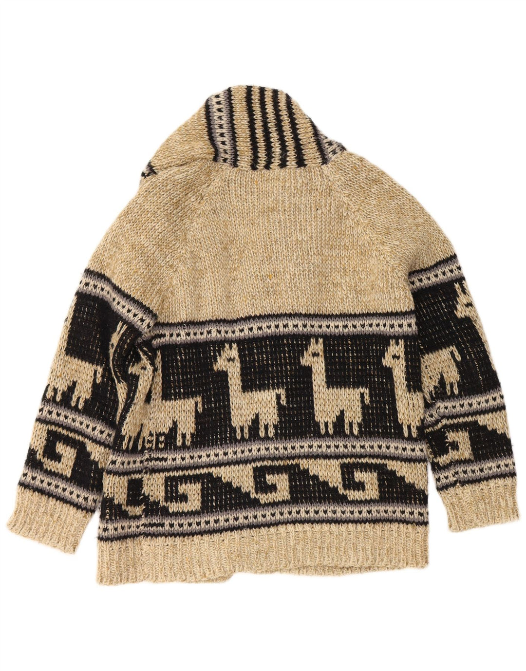 Maglione cardigan aperto grafico da uomo vintage color block beige medio