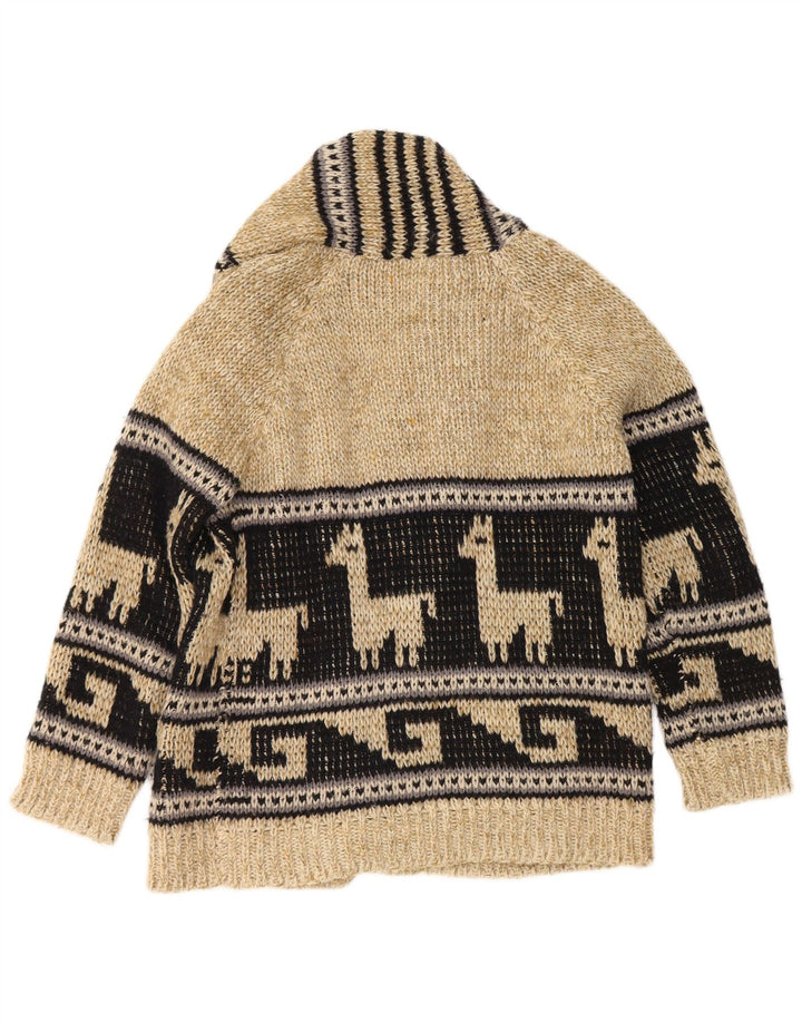 Maglione cardigan aperto grafico da uomo vintage color block beige medio