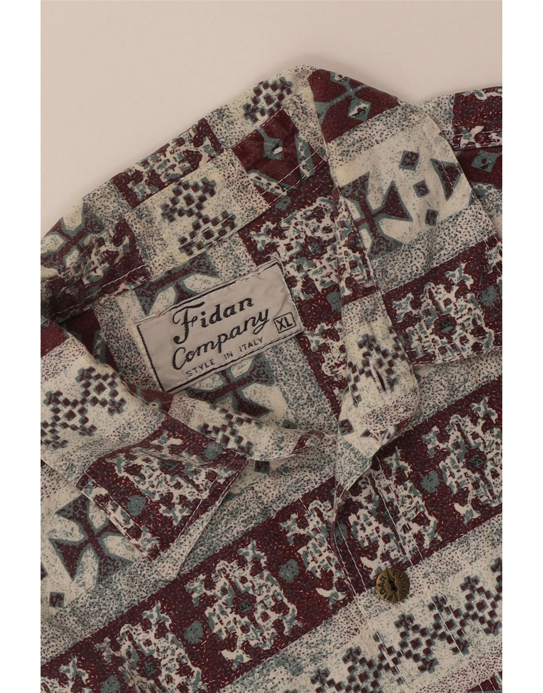 Camicia vintage da uomo a maniche corte XL Borgogna geometrica azteca