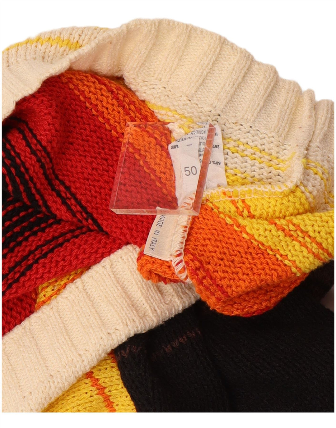 Maglione vintage da uomo con scollo a V IT 50 a righe multicolori medie