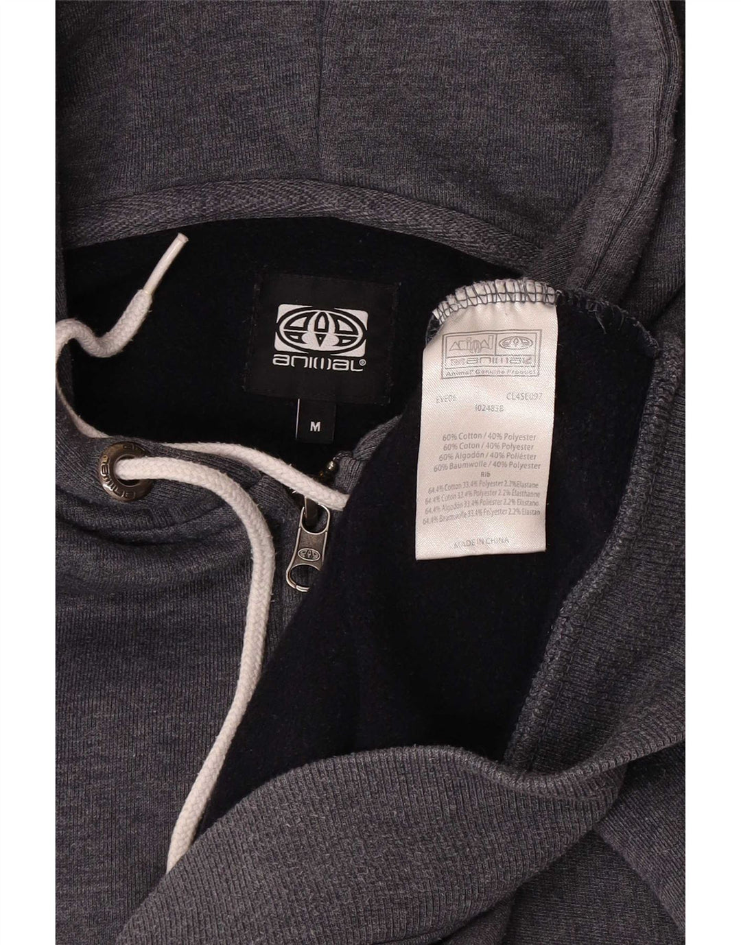 Maglione con cappuccio e zip da uomo Animal in cotone grigio medio