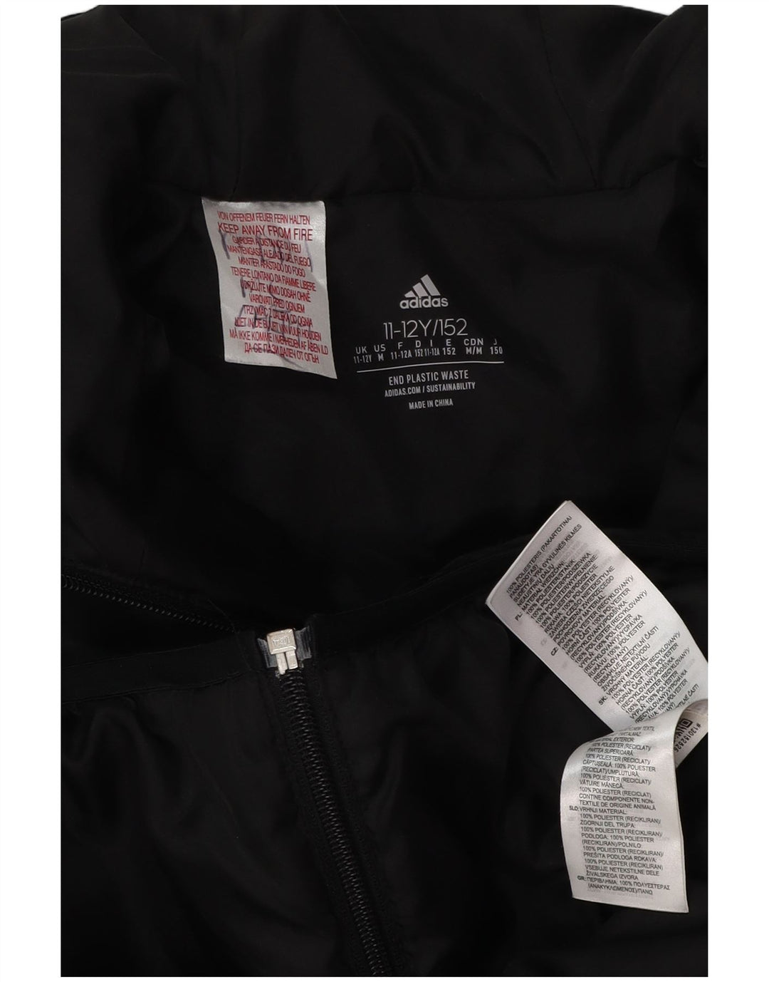 Giacca imbottita con cappuccio ADIDAS per ragazzi 11-12 anni in poliestere nero
