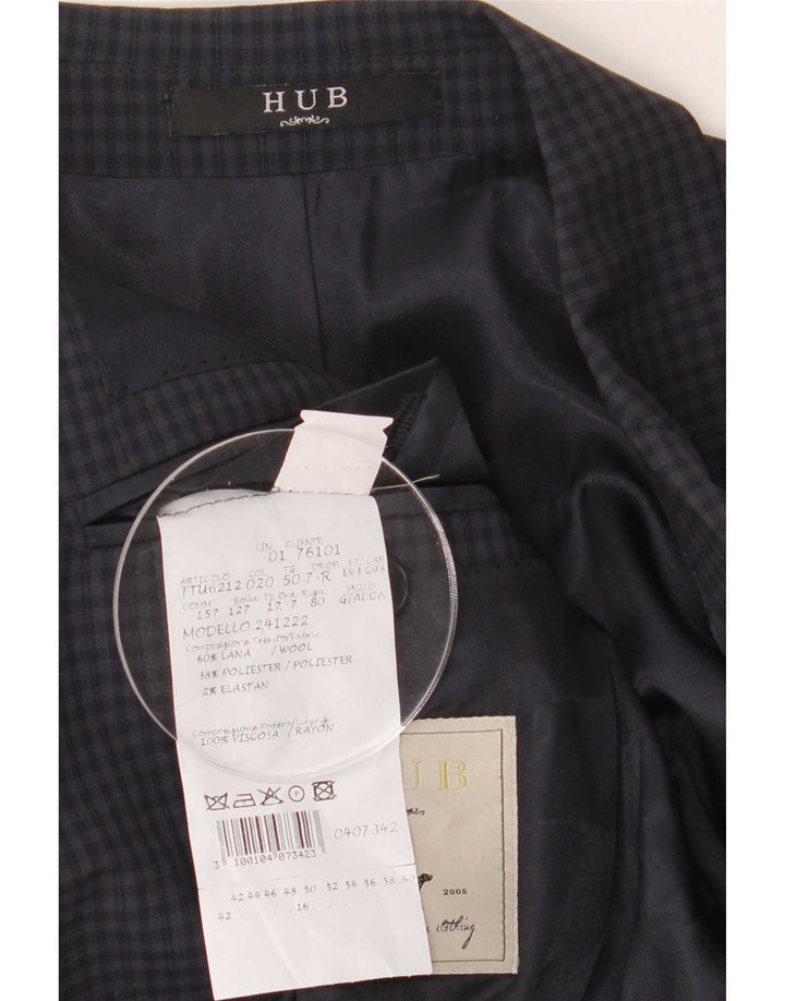 Hub Giacca blazer da uomo a 2 bottoni IT 50 Large in lana a quadretti blu navy