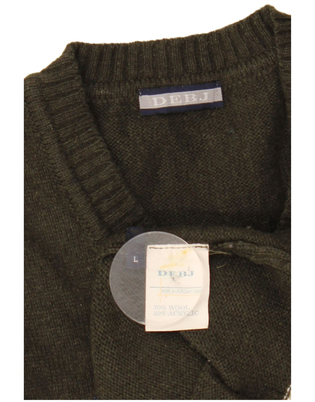 Maglione vintage da uomo con scollo a V grande lana kaki a rombi/diamante