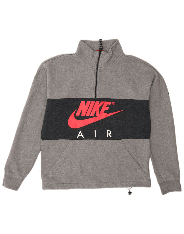 Felpa Nike da uomo con grafica con zip e collo, maglione, piccolo, in cotone color block grigio