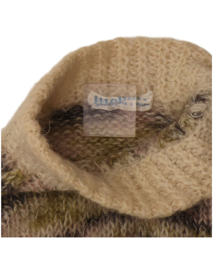 Maglione vintage da donna con collo alto e collo alto UK 12 Beige medio screziato