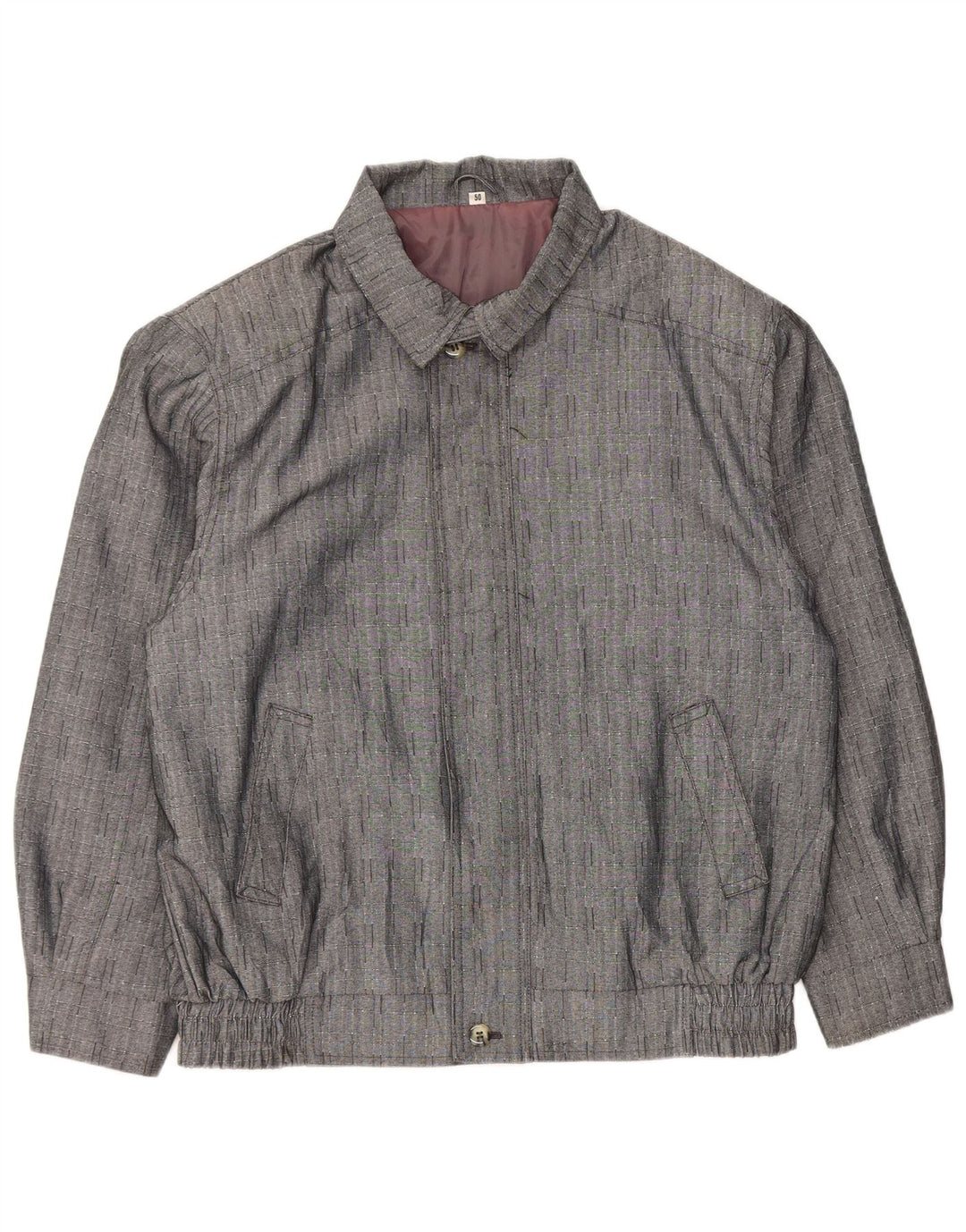 Giubbotto bomber vintage da uomo IT 50 grande poliestere a quadri grigi
