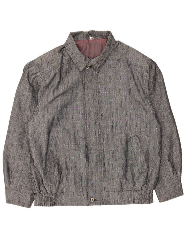 Giubbotto bomber vintage da uomo IT 50 grande poliestere a quadri grigi
