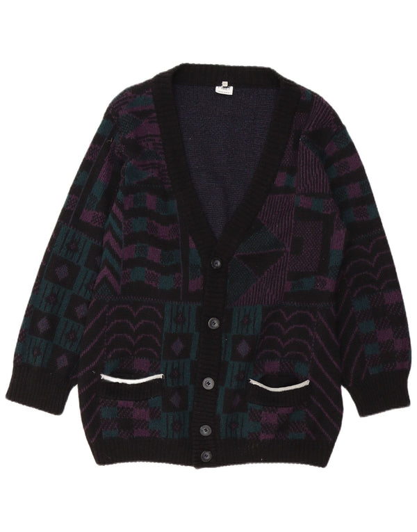PIMET MAGLIERA Maglione cardigan da donna UK 18 XL Nero geometrico